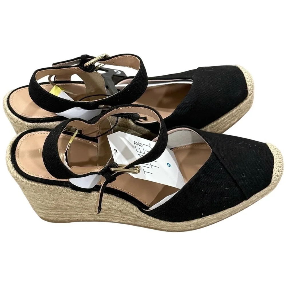 Time and Tru Espadrille Wedge Sandals Black Size 9